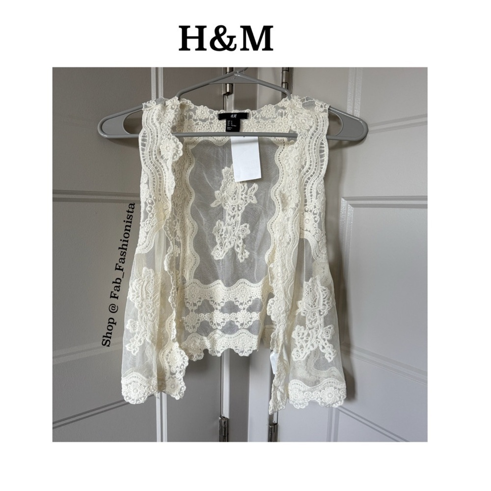 H&M Ivory Lace Open-Front Cardigan